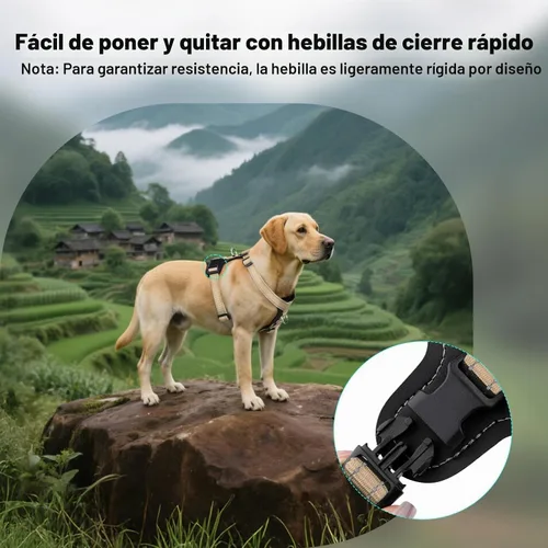 Vista 6 de Plutus Pet Arnés para perro sin tirones con detalles de cuero, reflectante Beige