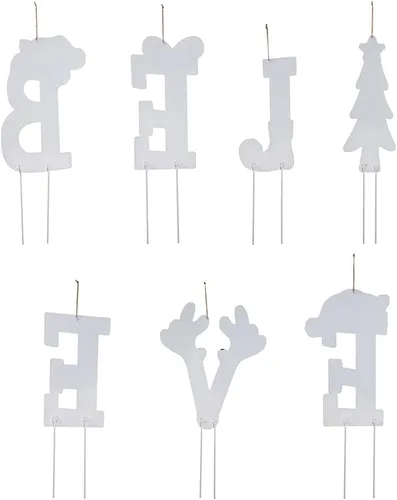 Vista 5 de Glitzhome 7 juegos de estacas navideñas Believe para patio, adornos de jardín de metal de 23 pulgadas de alto, decoración de pared para decoraciones