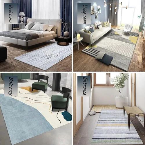 Vista 2 de Alfombra rectangular nórdica para sala de estar, dormitorio, cocina, color gris y blanco, alfombra para balcón, entrada, mesita de noche, suave