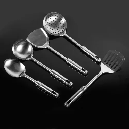 Vista 9 de Juego de 5 utensilios de cocina de acero inoxidable, juego de utensilios de cocina versátiles con mango ergonómico para cocina