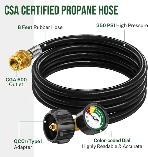 Vista 8 de Adaptador de manguera de propano de 6 pies de 1 libra a 20 libras con calibre, adaptadores de tanque de propano convertidor de 1 lb a 20 libras