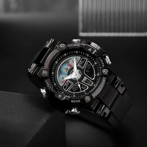Vista 2 de Reloj para hombre, relojes tácticos para hombre, negro, militar, 5ATM, impermeable, deportivo, reloj digital, diseño genial, hora mundial