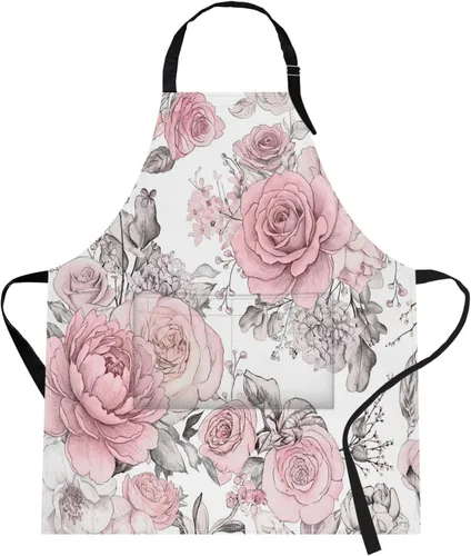 Vista 10 de Britimes Delantal de cocina para el hogar, cocina, horneado, jardinería, para mujeres y hombres, con bolsillos, beige, abstracto, textura