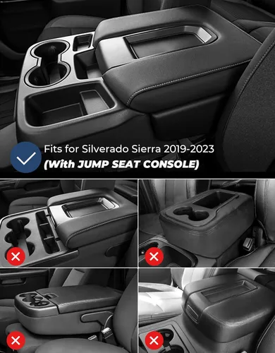 Vista 10 de ISSYAUTO Funda de consola central compatible con Silverado Sierra Jump Seat 2019-2024 Funda de cuero para reposabrazos