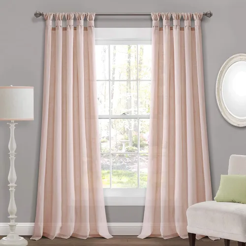 Vista 18 de Lush Decor Par de cortinas de ventana con solapas anudadas de yute, 45" x 84", azul