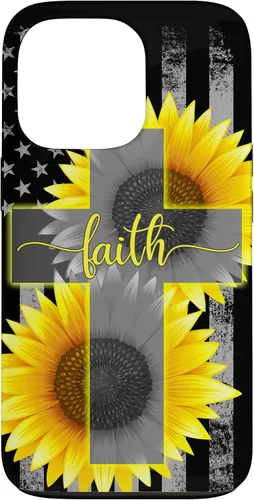 Vista 10 de Faith Jesus Cross Sunflower American Flag Patriotic Black Case for iPhone 17