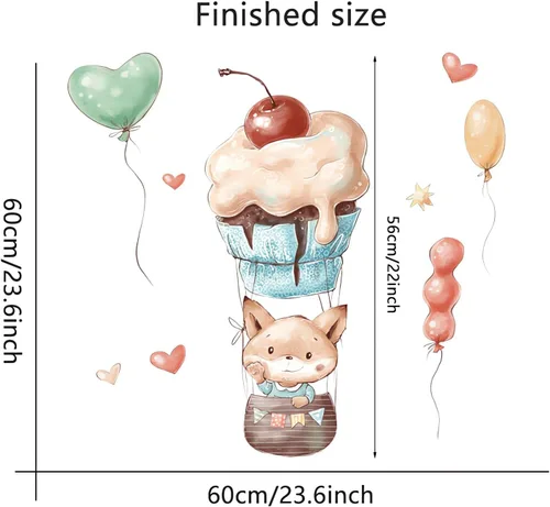 Vista 6 de Calcomanías de pared de dibujos animados con globos de zorro lindo bebé Globos coloridos de vinilo extraíble de animales para niños, guardería