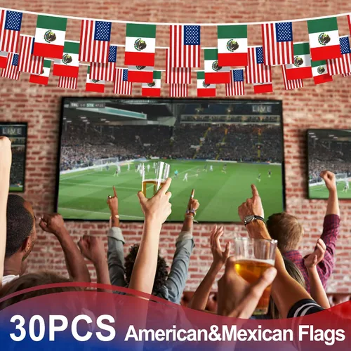 Vista 5 de Banderín de bandera de amistad estadounidense y mexicana, mini banderas de Estados Unidos México, decoración nacional de país para escuela, fiesta