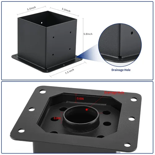Vista 3 de 4 anclajes de poste de 6 x 6 pulgadas (tamaño interior 5.6 x 5.6) 13GA Thick Solid Steel &Powder Coated,Deck Post Brackets Support Deck Base