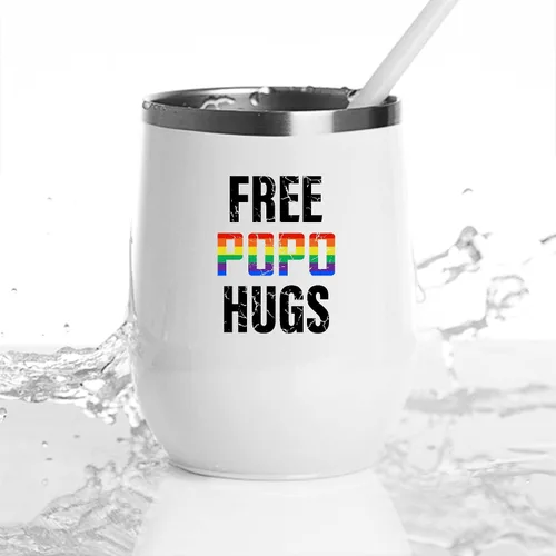 Vista 3 de LGBT Lesbian Gay Pride Rainbow Gift for Popo Hugs Supporters 12oz Wine Tumbler Cup