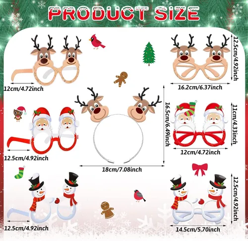 Vista 2 de Juego de 24 diademas y marcos de gafas de Navidad con brillantina, gafas de sol divertidas, diademas de disfraz de reno de Navidad para fotos