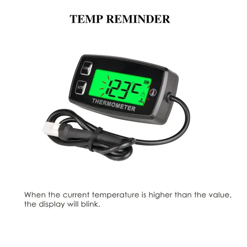 Vista 4 de Vista completa - Termómetro digital LCD para motor, medidor de temperatura, alerta de sobretemperatura, repuesto de batería para motocicleta