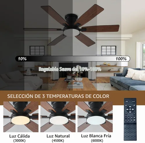 Vista 4 de Ayaoty Ventiladores de techo de cristal con luces, lámpara retráctil de 48 pulgadas con LED regulable, motor CC reversible, montaje empotrado, luz
