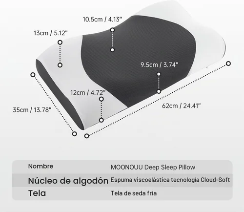 Vista 2 de Almohada cervical de contorno refrescante para dormir de espalda y estómago, soporte ergonómico para cuello y hombros, tamaño estándar, negro
