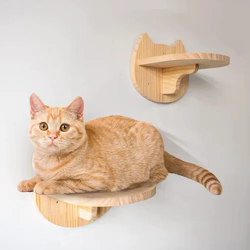Vista 2 de SHENGOCASE Escalones para gatos montados en la pared de madera maciza de 6.7 x 7.5 pulgadas, muebles de pared para gatos, estantes y escaleras
