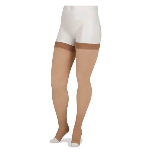 Vista 9 de Juzo Basic 4411 Medias de compresión hasta muslos de 20-30 mmHg, puntera abierta, regular Silicone border, quality medical compression stockings