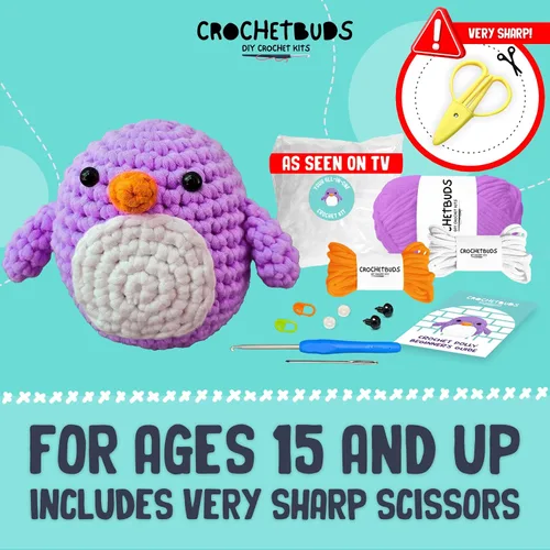 Vista 6 de Penguin Crochet Kit for Beginners & Adults (Purple) – DIY Yarn Craft for Couples, Teens & Animal Lovers Complete Kit w/Hook, Pattern, Step-by-Step