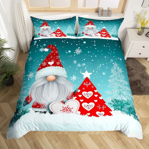 Vista 36 de Erosebridal Juego de ropa de cama de Navidad escandinavos gnomos de Papá Noel, funda de edredón de Papá Noel nevando para niños y niñas, funda