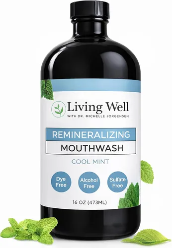 Vista 8 de Enjuague bucal remineralizante de cítricos frescos Living Well con la Dra. Michelle Fórmula de hidroxiapatita y plata coloidal Enjuague bucal