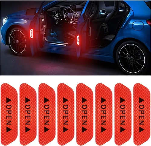 Vista 13 de 4 calcomanías reflectantes de advertencia de apertura para puerta de automóvil, calcomanías de aviso de seguridad automática con visibilidad