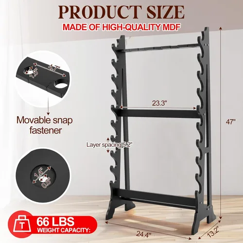 Vista 3 de Leinuosen Estante grande de exhibición de espadas de pie, con capacidad para hasta 10 espadas samurái, soporte de katana de 10 capas con 5 agujeros
