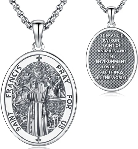 Vista 26 de Aniu 925 Sterling Silver Saint Medal Necklace Religious Amulet Jewelry Gift Concha de abulón - Redondo - Collar de San Cristóbal - H
