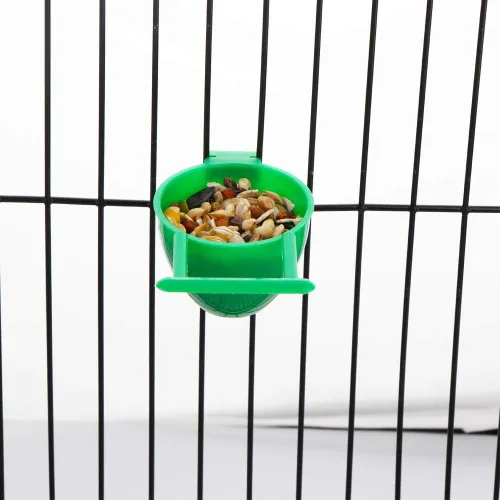 Vista 6 de 8 piezas mini pájaro loro alimentador plástico palomas pájaros jaula plato conveniente colgante contenedor