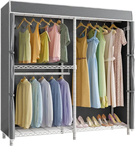 Vista 11 de VIPEK V4 - Perchero resistente para colgar ropa, capacidad de carga de 810 libras, perchero de doble barra con estantes ajustables y ganchos Negro