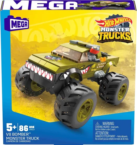Vista 5 de Mega Hot Wheels V8 Bomber Monster Truck Juego de construcción con 86 piezas