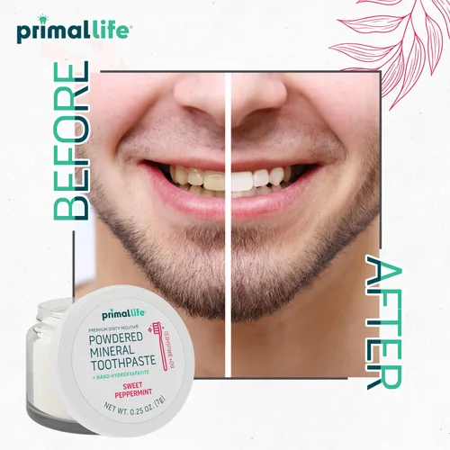 Vista 4 de Limpiador dental natural Dirty Mouth, en polvo, tamaño mini, suavemente pule, desintoxica, remineraliza y fortalece los dientes, mejor que la pasta