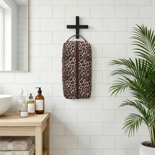Vista 6 de Bolsa de viaje con asa acolchada con estampado de leopardo compatible con Dyson Airwrap, estuche de viaje para organizador Shark Flexstyle