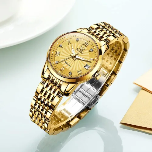 Vista 5 de OLEVS Reloj automático de mujer con diamantes mecánico de cuerda automática a la moda elegante reloj de pulsera luminoso impermeable de acero