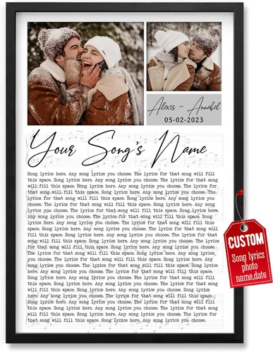 Vista 38 de H-DEWALL Póster personalizado de letras de canciones, regalo de boda único para parejas, personaliza con tus propias fotos, nombres y fecha, sin