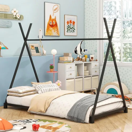 Vista 9 de SOFTSEA Marco de cama con plataforma de cama de piso doble con estructura triangular Negro