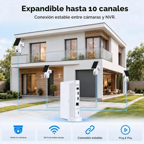 Vista 5 de Camcamp Solar Security Cameras Wireless Outdoor 4 Pack, Home Camera System Blanco