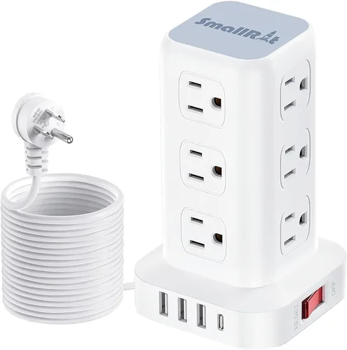 Vista 22 de Regleta de alimentación con 12 tomas, 4 USB (1 USB C), cable de extensión de 6.5 pies con múltiples tomas, estación de carga, torre de regleta
