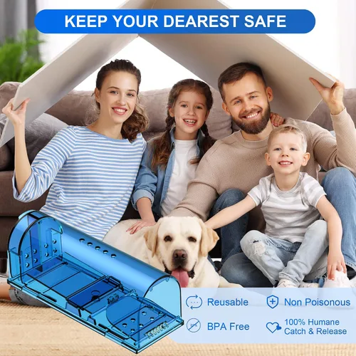 Vista 6 de Trampas para ratones, captura y liberación, trampas reutilizables para ratas, fáciles de instalar y seguras para la familia y las mascotas, no matan