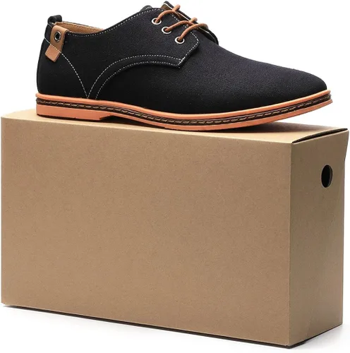 Vista 7 de DADAWEN Zapatos de vestir Oxford de lona casuales para hombre, zapatos de vestir con cordones