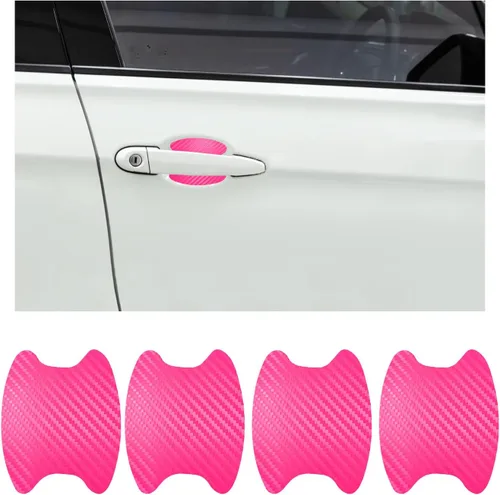 Vista 8 de Ziciner 4 calcomanías para manija de puerta de automóvil, textura de fibra de carbono, películas protectoras para manija de puerta automática
