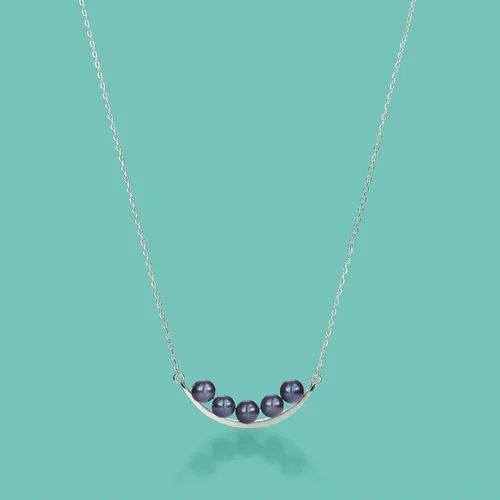 Vista 3 de Ross-Simons 5.5-6mm Black Cultured Pearl Curved Bar Necklace in Sterling Silver