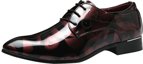 Vista 2 de Zapatos de moda para hombre Vestido puntiagudo Floral Charol Cordones Oxford Negro Marrón Rojo Gris