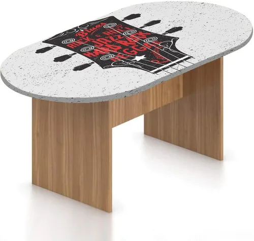 Vista 19 de Mantel ovalado ajustable de poliéster elástico para guitarra, instrumento dibujado a mano, tema de rock and roll, mantel ajustable con estampado