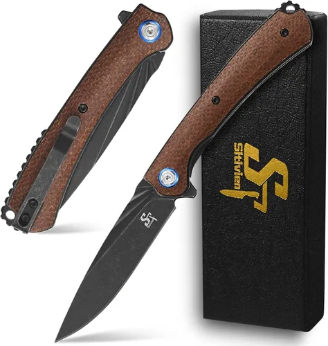 Vista 9 de Sitivien ST144 - Cuchillo plegable, hoja de acero 14C28N, cuchillo de bolsillo con mango G10 para acampar EDC al aire libre, supervivencia