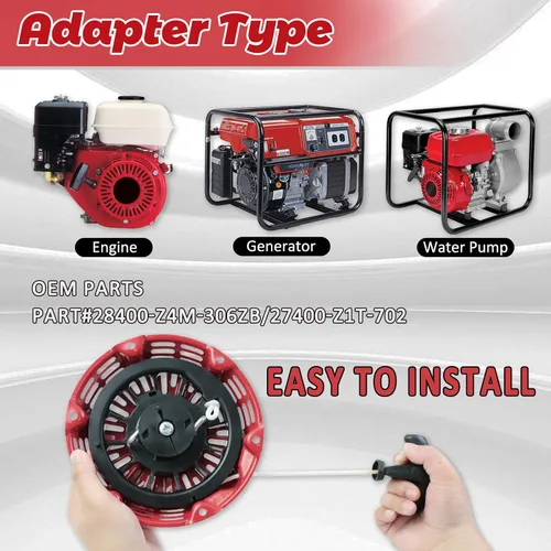 Vista 6 de WOTIAN Conjunto de arranque GX160 compatible con Honda GX120 GX200 5.5HP 6.5HP Piezas de repuesto del motor 28400-Z4M-306ZB 27400-Z1T-702 Arrancador