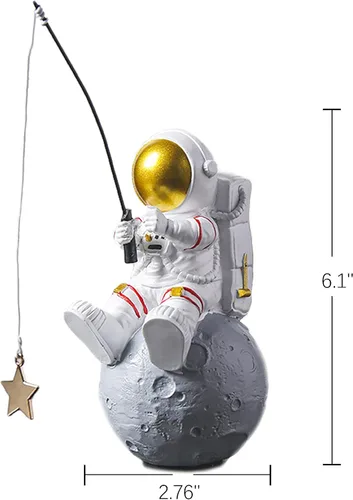 Vista 6 de Estatua de astronauta, figura de estrella de pesca de astronauta, escultura para decoración de escritorio y mesa, adorno de escritorio de resina