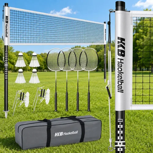 Vista 10 de Outdoor Badminton Net Set with Anti-Sag Winch System - 20ft Badminton Net, 4 Rackets, 3 Shuttlecocks & Carry Bag, Badminton Set for Backyard, Grass