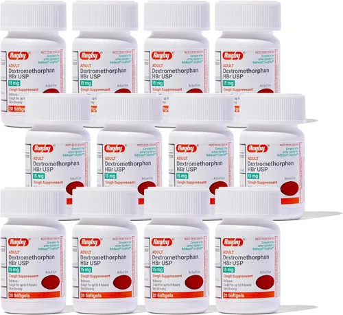Vista 7 de Rugby Adult Dextromethorphan HBr USP 15 mg – Supresor de tos no somnoliento – Alivia la tos hasta 8 horas – 20 cápsulas blandas (paquete de 1)