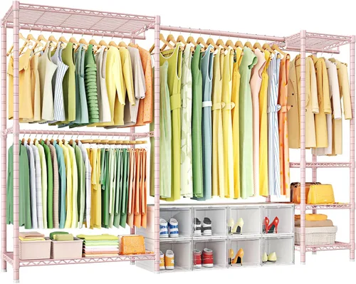 Vista 9 de Ulif Perchero E10 (Con Barra Colgante Extensible) Percheros Independientes para Colgar Ropa, Sistema Organizador de Armario Ajustable, Perchero