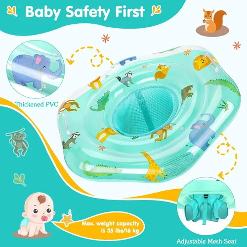 Vista 6 de Flotadores de natación para bebés con asiento ajustable, flotadores inflables de PVC de doble capa para niños pequeños