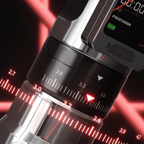 Vista 4 de POSEIDON Pro - Kit de pistola de tatuaje de 7 tiempos de longitud con 2 baterías de 2300 mAh, fuente de alimentación Rca Jack, parte extra de agarre